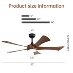 ZUN 52 Inch Modern Ceiling Fan 3 Color Dimmable 5 ABS Blades Remote Control Reversible DC Motor W882P212629