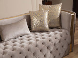 Button Tufted Loveseat with Velvet Fabric and Gold Accent in Taupe B00961116