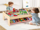 Kids Wooden Train Table with 94PCS Accessories, 2 Reversible Tabletops & 3 Fabric Storage Drawers 88738761
