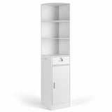 3-Tier Corner Salon Cabinet with 1 Door & 1 Drawer, 15mm E0 Grade Particleboard Matt White, 75.2" H 73777296