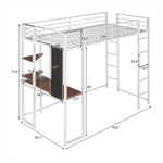 ZUN Twin Metal Loft Bed with 2 Shelves and one Desk ,WHITE 65092120