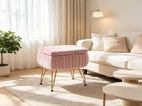 Faux Fur Vanity Stool with Hidden Storage, Reversible Lid Convertible Ottoman Stool, Gold Metal Legs 86694254