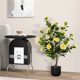 2 PCS 38 Inch Artificial Camellia Tree Faux Flower Plant in Cement Yellow 46836016