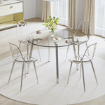 ZUN Modern minimalist style circular transparent tempered glass table, tempered glass tabletop, silver W1151138074