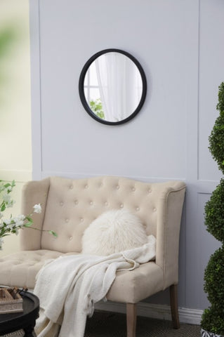 ZUN 20" x 20" Circle Wall Mirror with Wooden Frame and Black Finish, Wall Mirror for Living Dining W2078124341