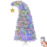 ZUN 6 FT Bent Top Pre-lit Christmas Tree with Golden Star, Hinged Artificial Xmas Tree with 300 Lights, 66090696