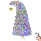6 FT Bent Top Pre-lit Christmas Tree with Golden Star, Hinged Artificial Xmas Tree with 300 Lights, 66090696