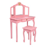 Children's Wooden Dressing Table Three-Sided Folding Mirror Dressing Table Chair Single Drawer Pink 80607210