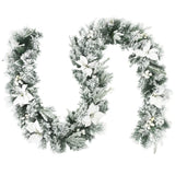 9ft Lifelike Christmas Garland Pre-Lit 50 Warm LEDs Timer 180 Tips Poinsettias Berries PVC/PE 93739249