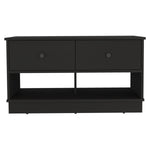 ZUN Willamette Rectangle 2-Shelf 2-Drawer Storage Bench Black Wengue B06280462