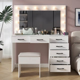 Vanity Desk Set with Large Lighted Mirror and Powre Outlet, Glass Top Makeup with 7 Drawers, 12265126