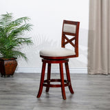 30" Bar Height X-Back Swivel Stool, Cherry Finish, Beige Fabric Seat B04660709