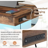 ZUN ON-TREND 31.4'' x 31.4'' Farmhouse Coffee Table with 2 USB Ports and Outlets, Brown Spliced Wood N721P189320K