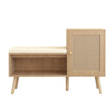 2-in-1 Shoe Storage Bench, Natural Rattan Shoe Cabinet with 2 Adjustable Shelves and Removable Seat W808P212813
