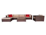 7 Pieces Wood Grain Patio PE Wicker Rattan Corner Sofa Set 38435070