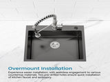 Stainless Steel Kitchen Sink, 23x19 Single Bowl, Overmount Handmade Sink in Black, with US 01299330