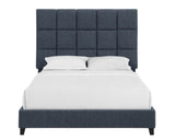 Queen Size Navy Blue Denim Squares Upholstered Platform Bed B108P160248