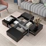 ON-TREND Unique Design Coffee Table with 4 Hidden Storage Compartments, Square Cocktail Table with WF305182AAB