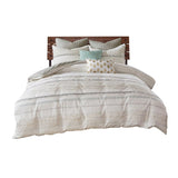 Cotton Printed Comforter Set with Trims Off White/Gray Full/Queen B03596409