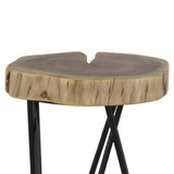 ZUN 12" Acacia Wood End/Side Table, Living Room Accent Stool, Iron Hairpin Legs, Home Décor, Brown/Black B011P198366