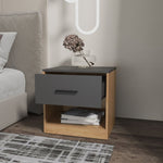 ZUN Solomon Nightstand with a Drawer, Natural Oak and Matt Grey B128P263724