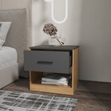 Solomon Nightstand with a Drawer, Natural Oak and Matt Grey B128P263724