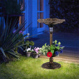 Bronze Standing Pedestal Birdbath and Feeder Combo with Solar Powered Lamp 91073086