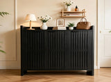 Black Entryway Shoe Storage Cabinet with Slatted Doors, Modern Wooden Hallway Console Table with Top W3417P524611