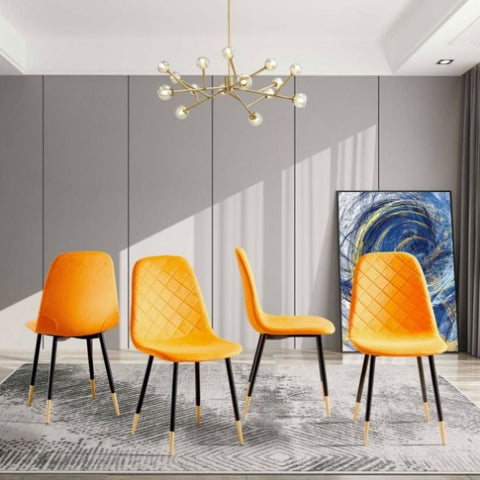 ZUN Orange Velvet Tufted Accent Chairs with Golden Color Metal Legs, Modern Dining Chairs for Living W116464049