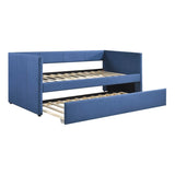 1pc Daybed with Trundle Blue Fabric Upholstery Wooden Frame Modern Home Furniture B011P256687