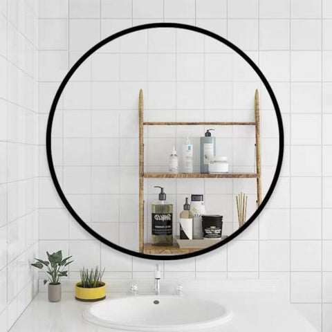 ZUN Tempered mirror 32" Wall Circle Mirror for Bathroom, Black Mirror for Wall, 20 inch Hanging W1806P149708