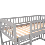 ZUN Bunk Bed with Slide,Twin Over Twin Low Bunk Bed with Fence and Ladder for Toddler Kids Teens Grey 39928459