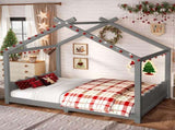 Full House Floor Bed with Support Slats, Solid Wood House Bed Frame for Kids, No Box Spring Needed W1580P387843