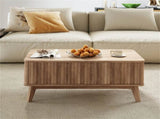 Walnut Lift Top Coffee Table with Fluted Design, 90.1750.8041.91cm Rubber Wood Legs Table with 2 06205600