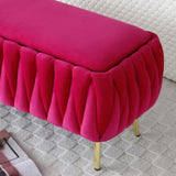 Oval Storage Bench with Gold Legs,Velvet Fabric Upholstered Ottoman Storage Benches for Bedroom End W1117P184682