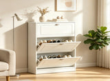 White 3-Flip-Drawer Narrow Shoe Cabinet, 12-Pair Capacity, for Entryway Hallway 64092034
