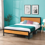 ZUN Industrial Platform Queen Bed Frame/Mattress Foundation with Rustic Headboard and Footboard, Strong D22676088