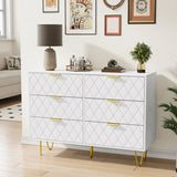 ZUN Modern white 6 Drawers Bedroom,Wooden drawers with Gold Handles, Chest Dresser with Deep Drawers 99447169