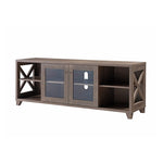 ZUN Home 60" TV Stand with Four Side Shelves and Transparent Center Storage Cabinet in Walnut Oak B107130870