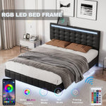 ZUN Full Size Floating Bed Frame with LED Lights and USB Charging,Modern Upholstered Platform LED Bed 16741764