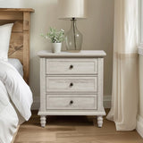 Retro white P2 particle board with 3D paper solid wood legs 63*44.5*68.5CM three drawers bedside 88604508