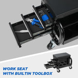 Rolling Creeper Garage/Shop Seat with Three Built-in Drawers, Rolling Tool Chest,Black W2660P276698