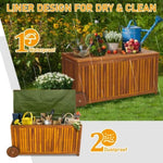 ZUN 57 Gallon Outdoor Wood Storage Container with 2 Wheels, 2 in 1 Mutifunctional Garden Storage Bench 33551199