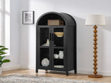 A high arched storage cabinet with a lamp, a modern retro-style wooden storage cabinet with 29334122