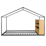 Full Size Metal Bed House Bed Frame with Shelves and Lights, Black N737P176706B