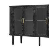 TREXM Farmhouse Sideboard Cabinet with Storage, Wood Buffet Cabinet with Glass Doors and Adjustable N715P264923B