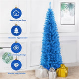 6FT Artificial Christmas Tree - 520 Branch Tips, Blue/Pencil Shape Design, Eco-Friendly PVC Sturdy 93421886