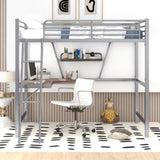 ZUN Twin Size Loft Metal&MDF Bed with Desk and Shelf, Silver 76899827