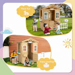 ZUN Wooden Playhouse for Kids Outdoor with Working Door, Windows, Mailbox, Bench, Flowers Pot Holder, W1422P156349