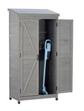 Outdoor Wooden Storage Shed with Metal Top Tall Vertical Tool Cabinet for Backyard Garden Patio Lawn W2640P262538